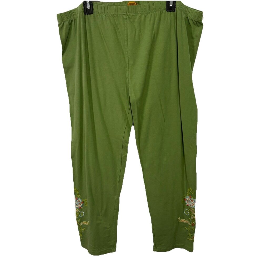 APRIL CORNELL TAPESTRY LEGGINGS Size‎ W2 / 3X Embroidered Green Pull On Pants